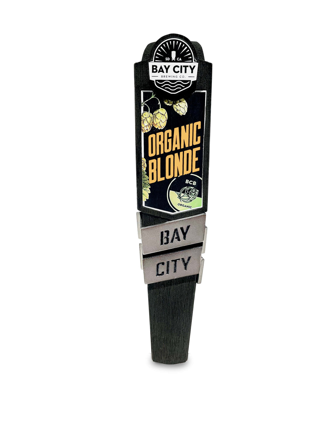 Wood tap handle with vinyl decal wrap for brewery